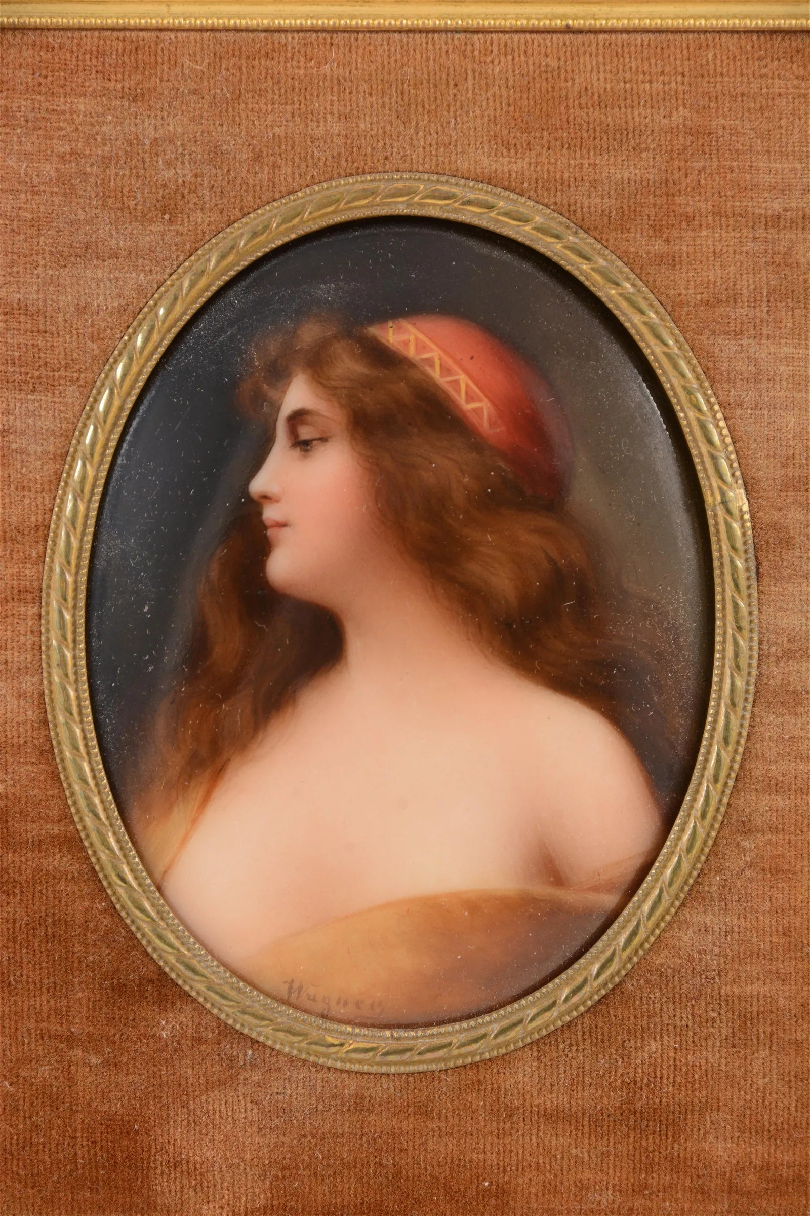 AW604: Carl Wagner - German - 19th Century Pre-Raphaelite Oil on Porcelain