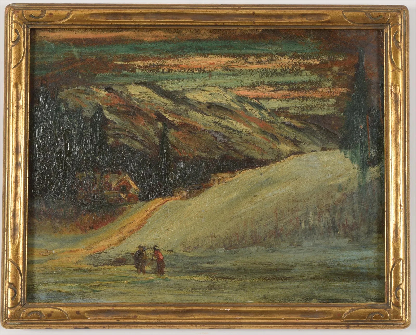 AW589: Attributed to Leon De Smet Early 20th C Impressionist Oil on Board Painting of Wintery Landscape