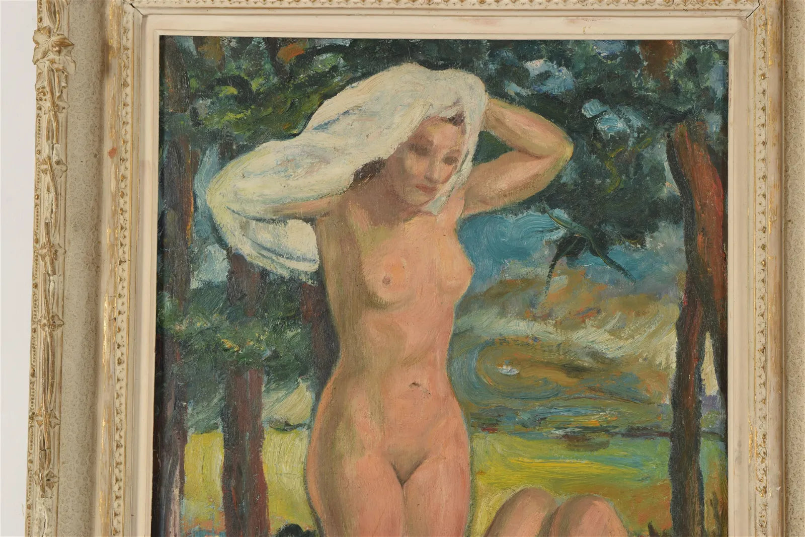 AW588: Early 20th Century Post-Impressionist Painting of Nudes in a Landscape - Oil on Canvas