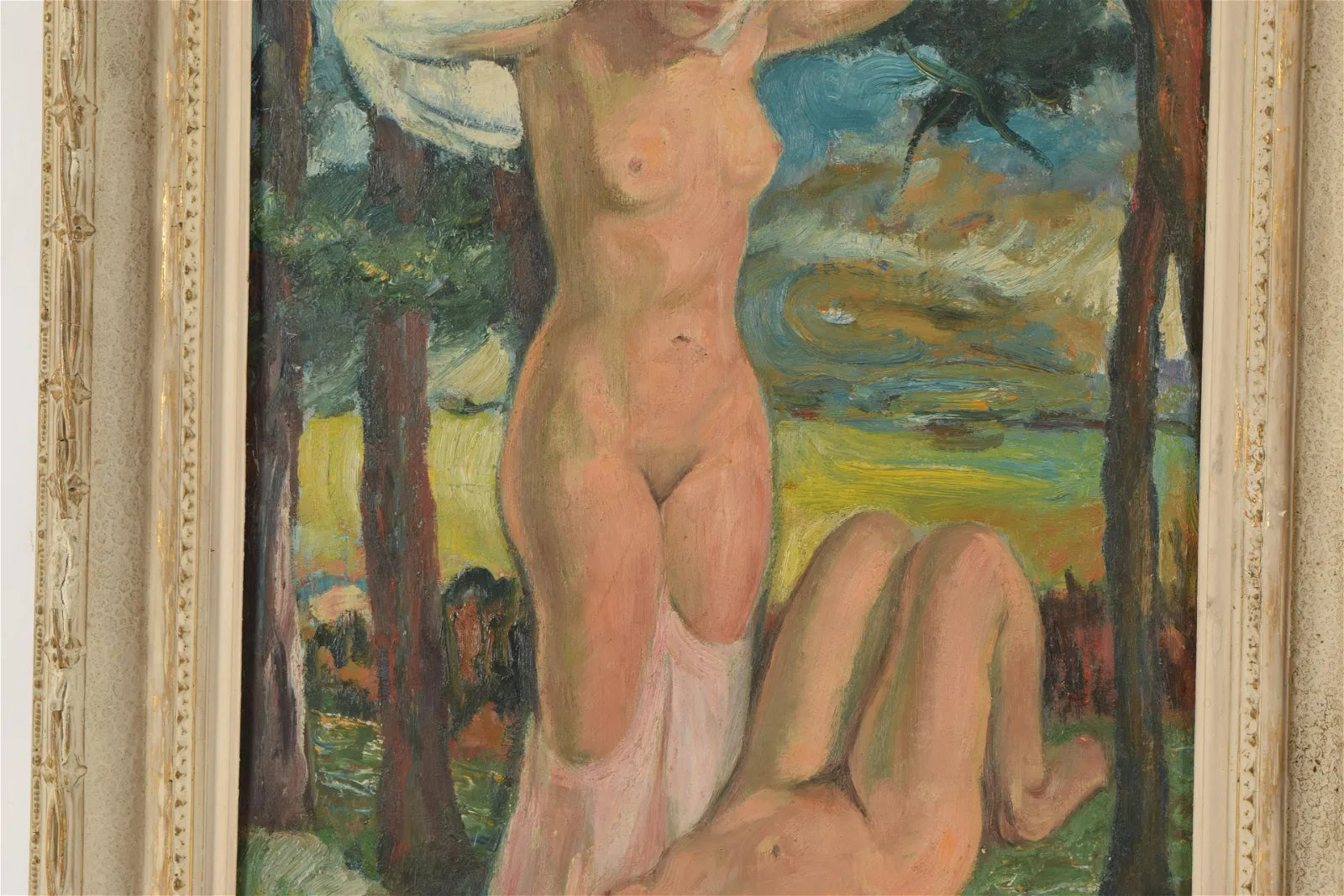 AW588: Early 20th Century Post-Impressionist Painting of Nudes in a Landscape - Oil on Canvas