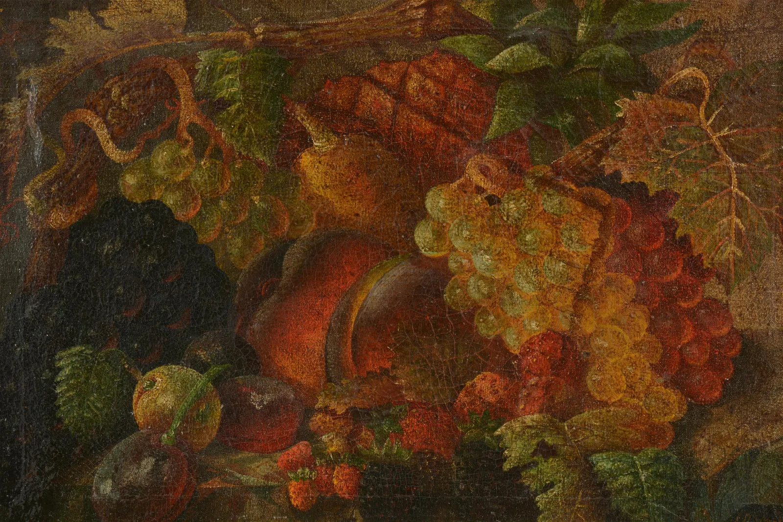 AW587: 19th century American School Still Life With Fruit - Oil on Canvas