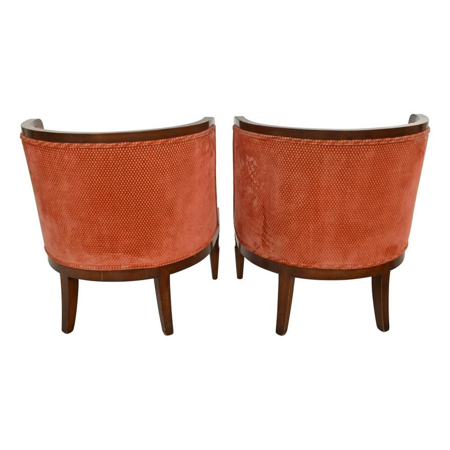 AF2-027: Pair Vintage Barrel Back Tub Chairs With Cut Velvet Upholstery Mid 20th Century Modern