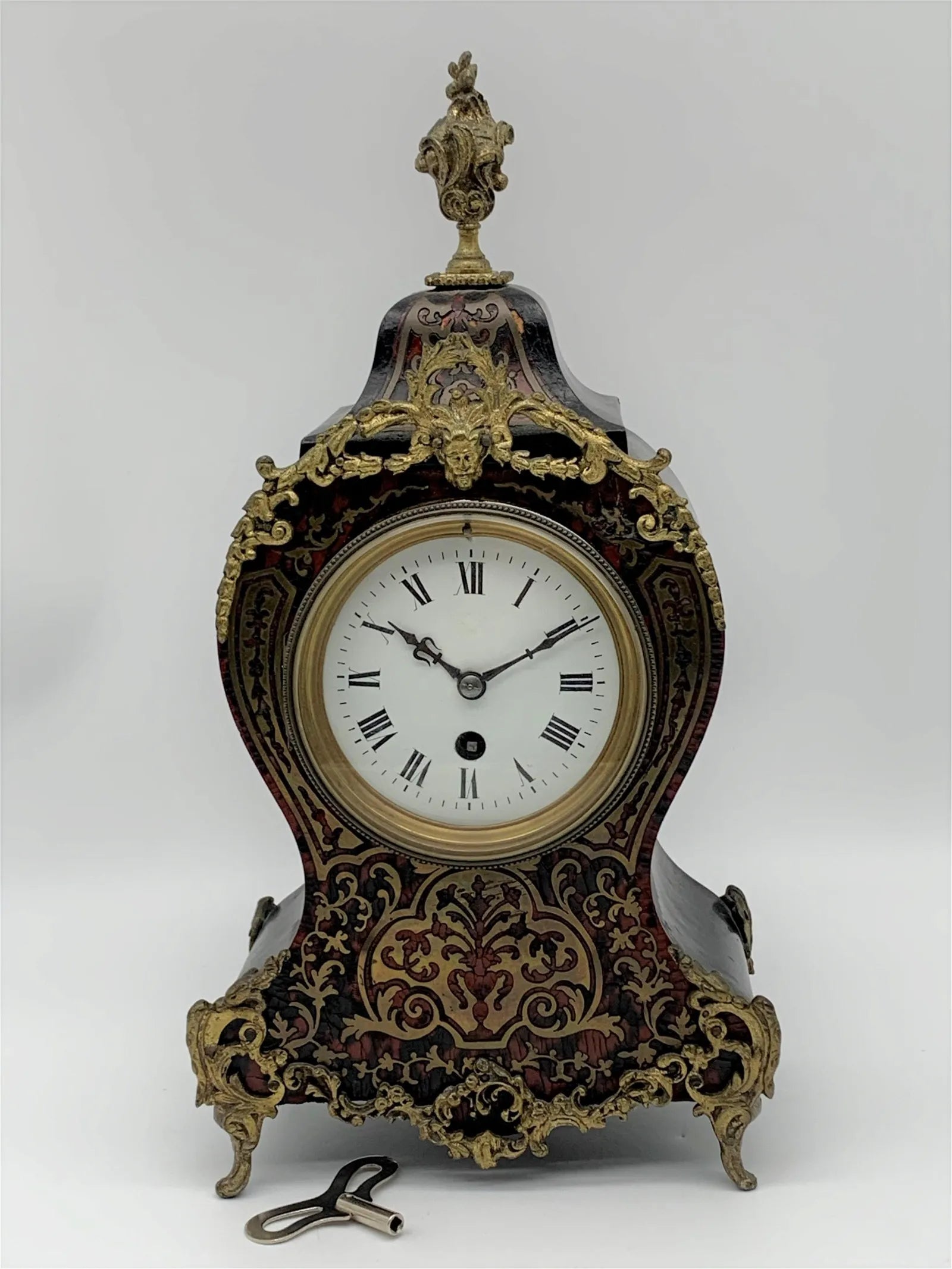 TK2-041: Mid 19th Century Louis XV Style MarquetryBoulle Mantle Clock.
