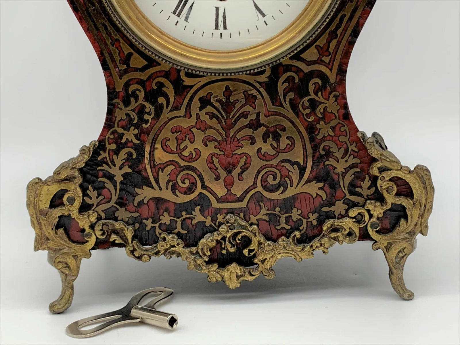 TK2-041: Mid 19th Century Louis XV Style MarquetryBoulle Mantle Clock.