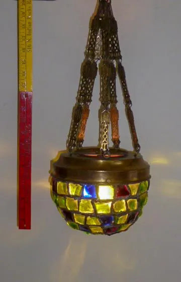 AL1-054: Antique Early 20th C Art Nouveau / Arts & Crafts Chunk Glass Pendant Light