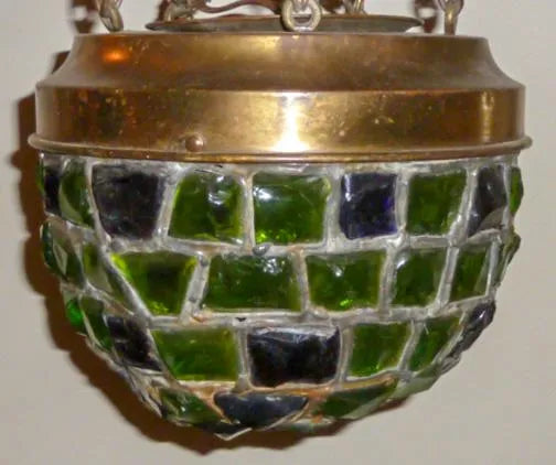 AL1-054: Antique Early 20th C Art Nouveau / Arts & Crafts Chunk Glass Pendant Light