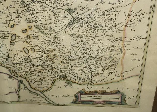 AW7-019: Johannes Bleau - Circa 1654 Map of Levinia Vice Comitatus the Province of Lennox- Colored Engraving