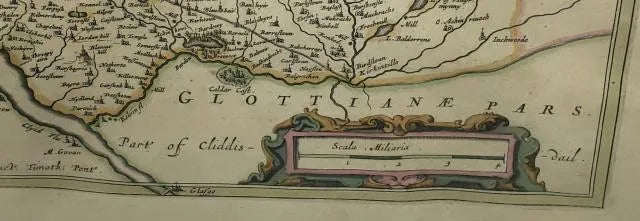 AW7-019: Johannes Bleau - Circa 1654 Map of Levinia Vice Comitatus the Province of Lennox- Colored Engraving