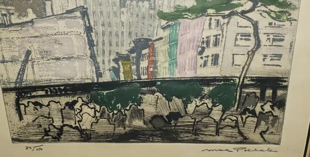 AW7-110: Max Pollak - Gravestones & Skyscrapers - Modernist Hand Colored Etching