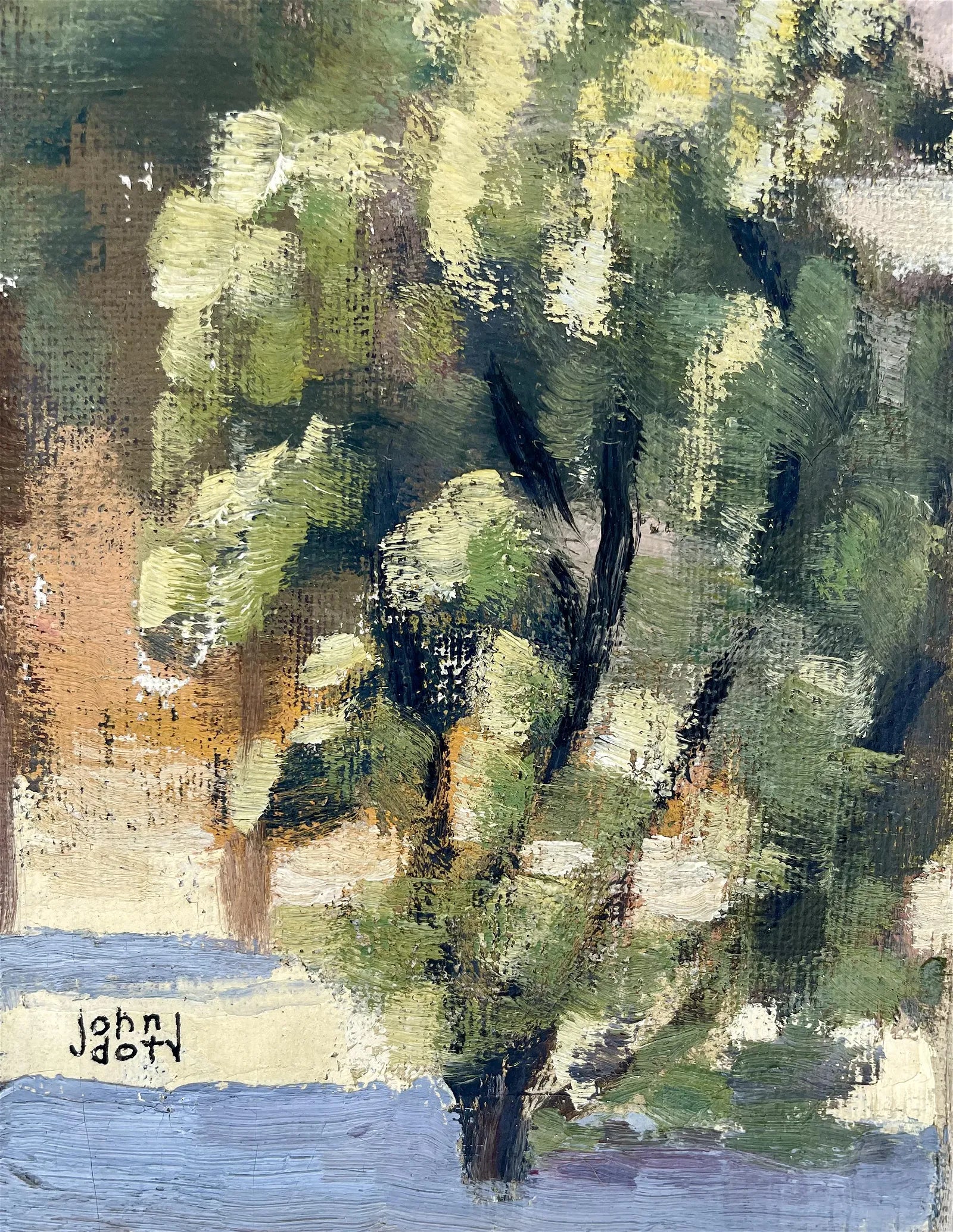 AW549: John Doty California Impressionist Winter Day Oil on Canvas Painting