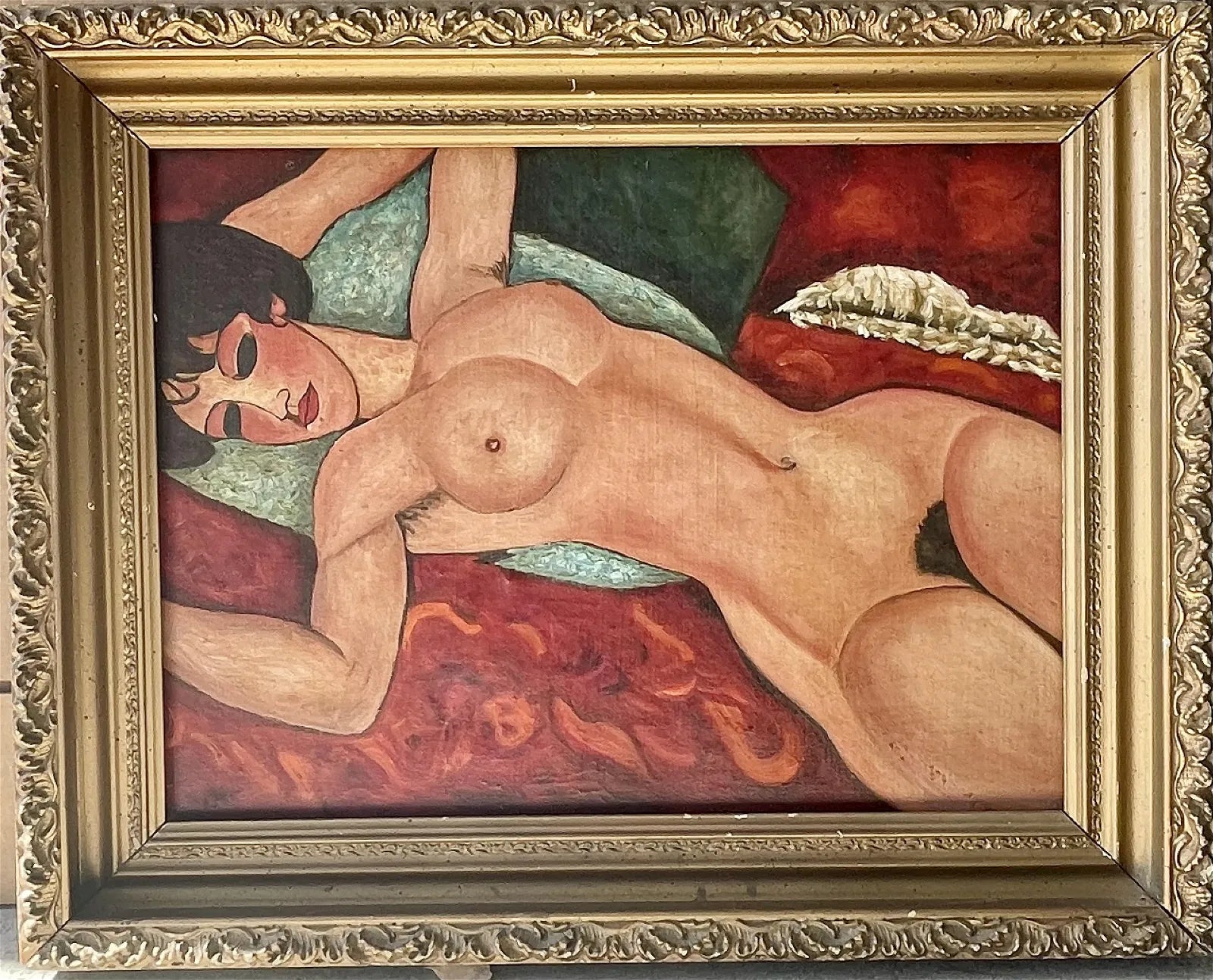 AW546: After Modigliani Copy of "Reclining Nude" Oil On Canvas Painting