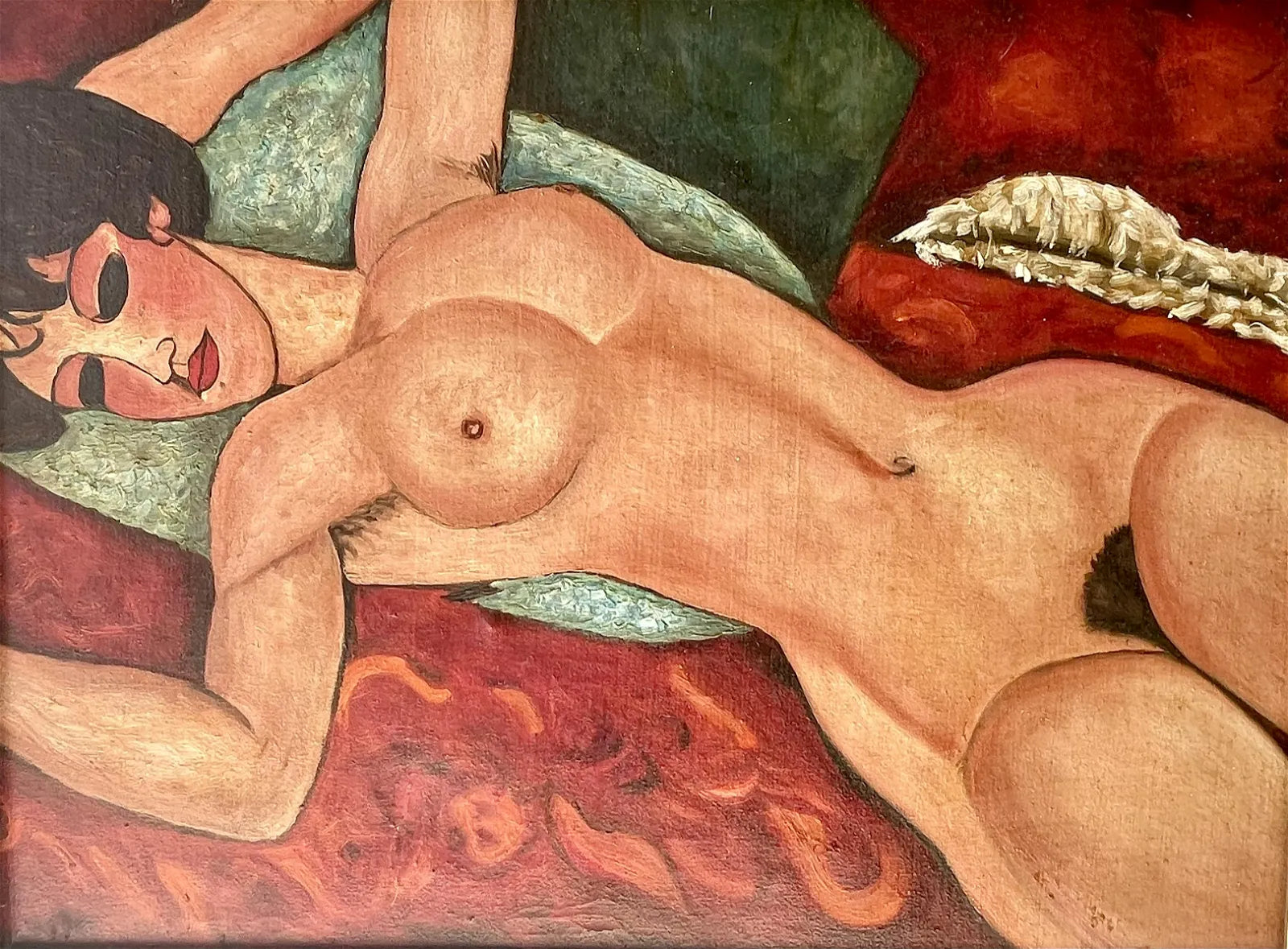 AW546: After Modigliani Copy of "Reclining Nude" Oil On Canvas Painting
