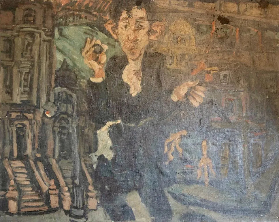 AW544:  Alex Tschernjawski Self Portrait -Mid 20th C American Modernist / Expressionist Artist  - Oil on Canvas -