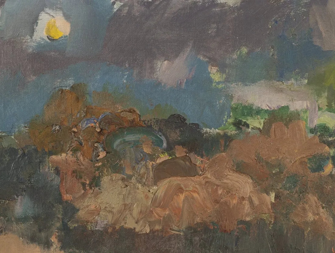 AW543: Carl Zimmerman - "Autumn Twilight” American Modernist Landscape Oil on Board Painting