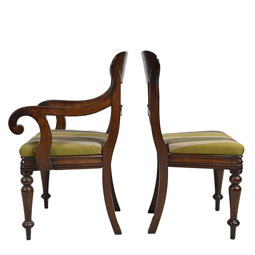 AF2-238: ANTIQUE SET OF 8 EARLY 19TH CENTURY ENGLISH WILLIAM IV MAHOGANY DINING CHAIRS