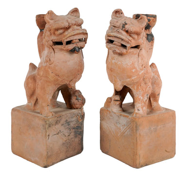 Antique PAIR OF CHINESE TERRA COTTA FOO LIONS | Work of Man