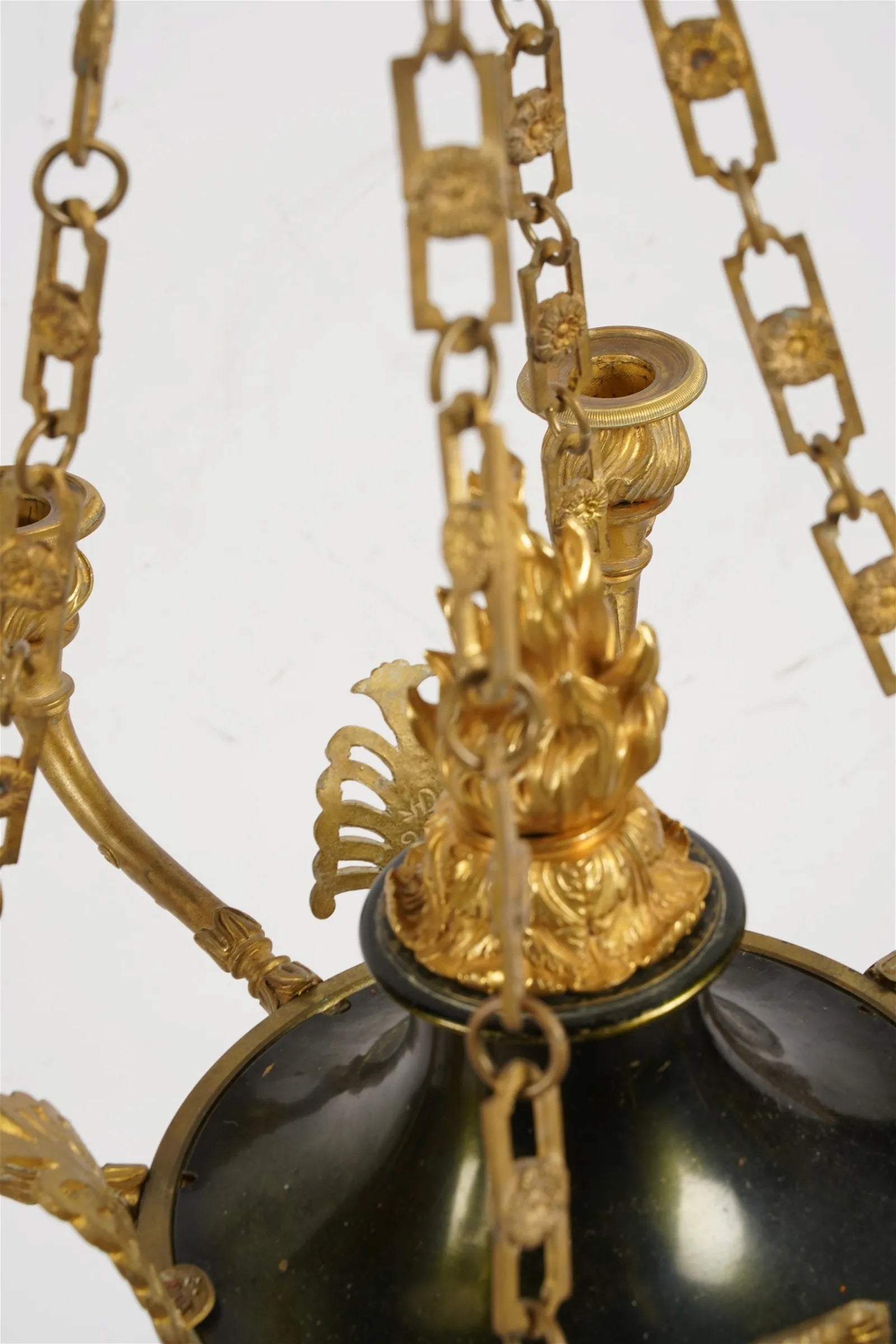 AL1-061: Antique Early 19th Century French Empire Gilt Brass Eight Light Chandelier