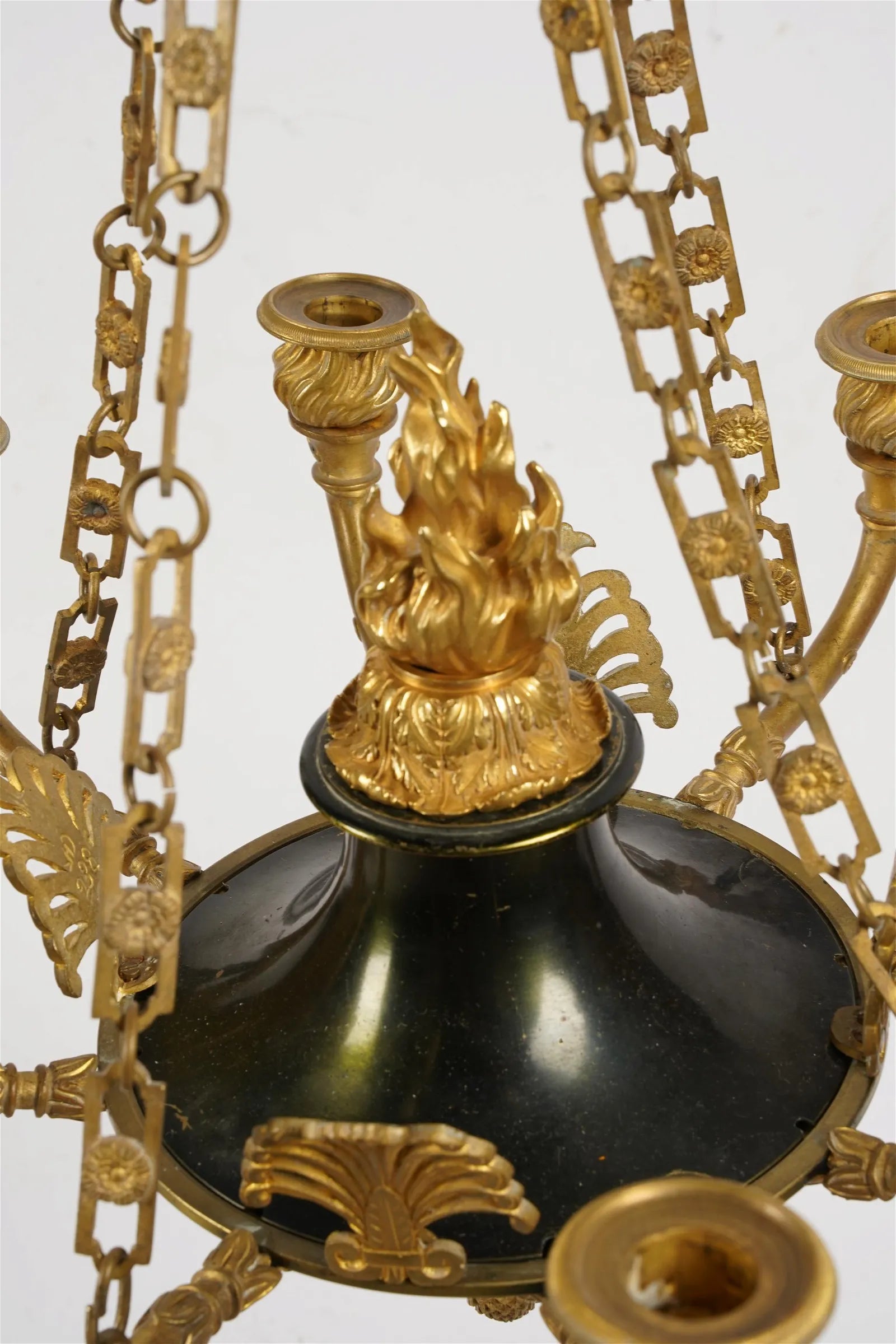 AL1-061: Antique Early 19th Century French Empire Gilt Brass Eight Light Chandelier