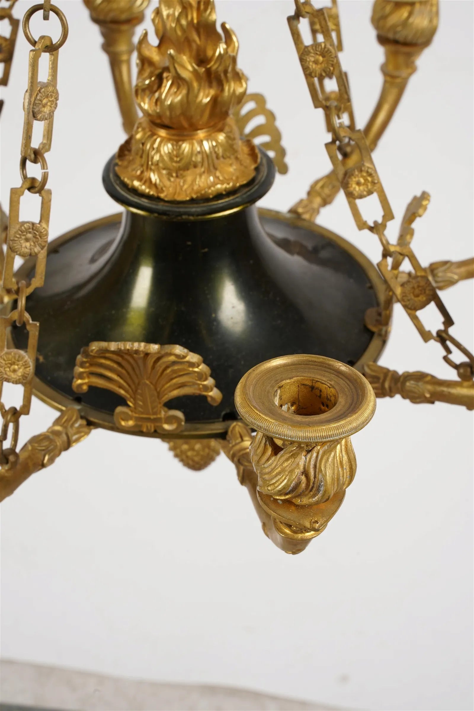 AL1-061: Antique Early 19th Century French Empire Gilt Brass Eight Light Chandelier