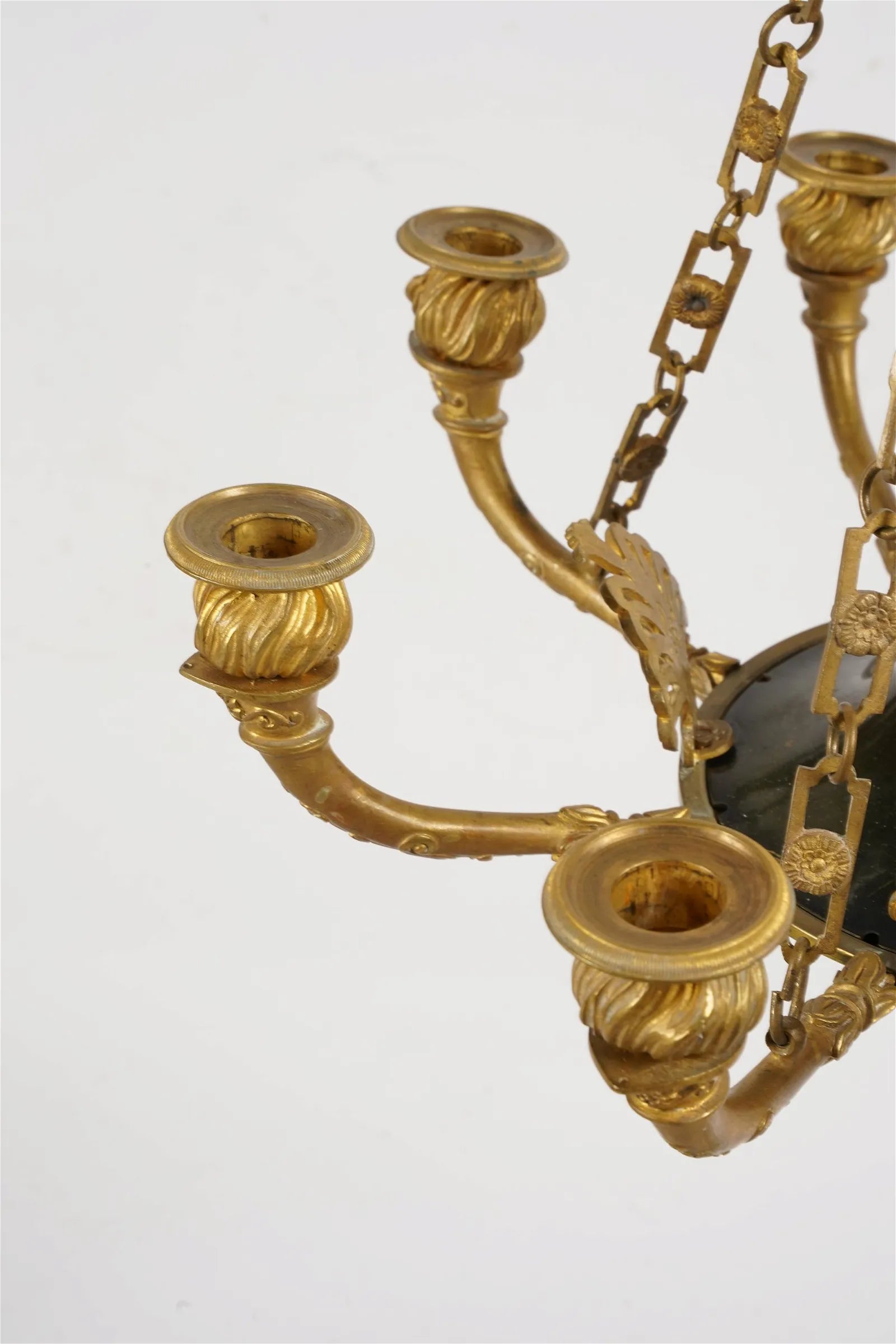 AL1-061: Antique Early 19th Century French Empire Gilt Brass Eight Light Chandelier
