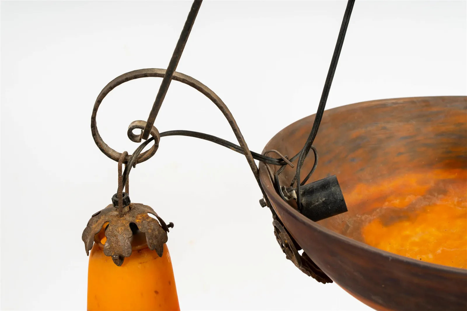 AL1-062: Antique Early 20th Century French Muller Freres Art Glass Chandelier