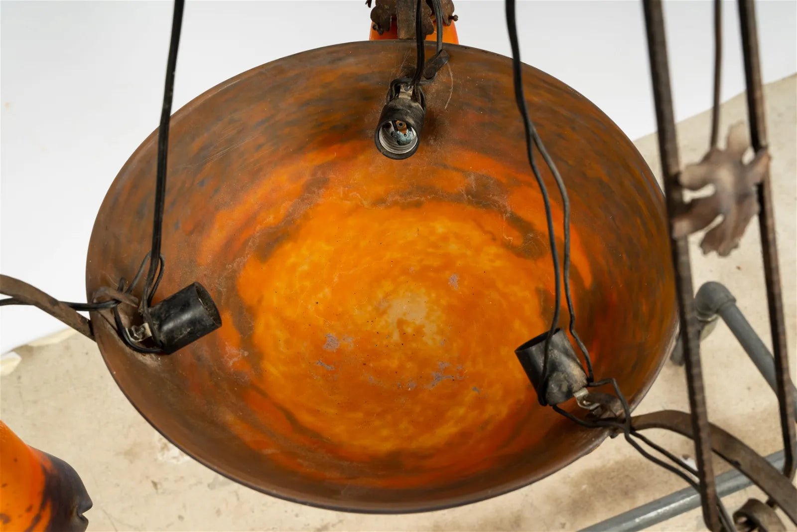 AL1-062: Antique Early 20th Century French Muller Freres Art Glass Chandelier