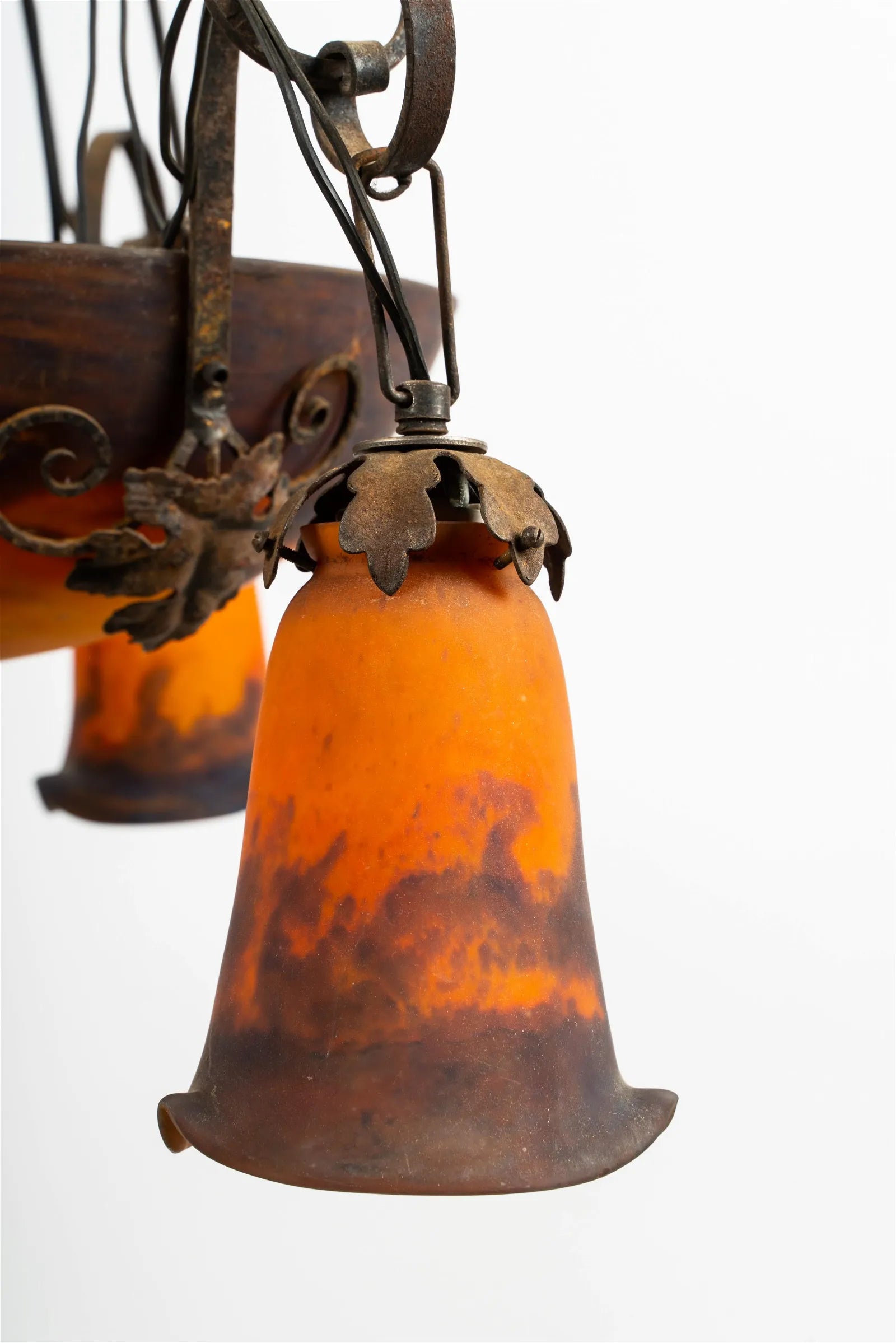 AL1-062: Antique Early 20th Century French Muller Freres Art Glass Chandelier