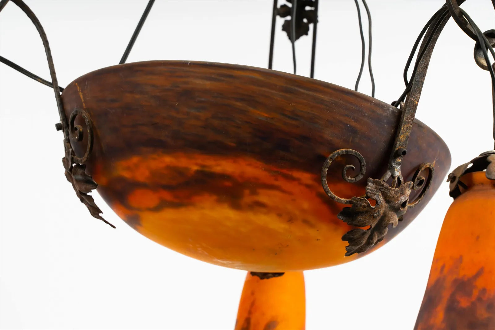 AL1-062: Antique Early 20th Century French Muller Freres Art Glass Chandelier