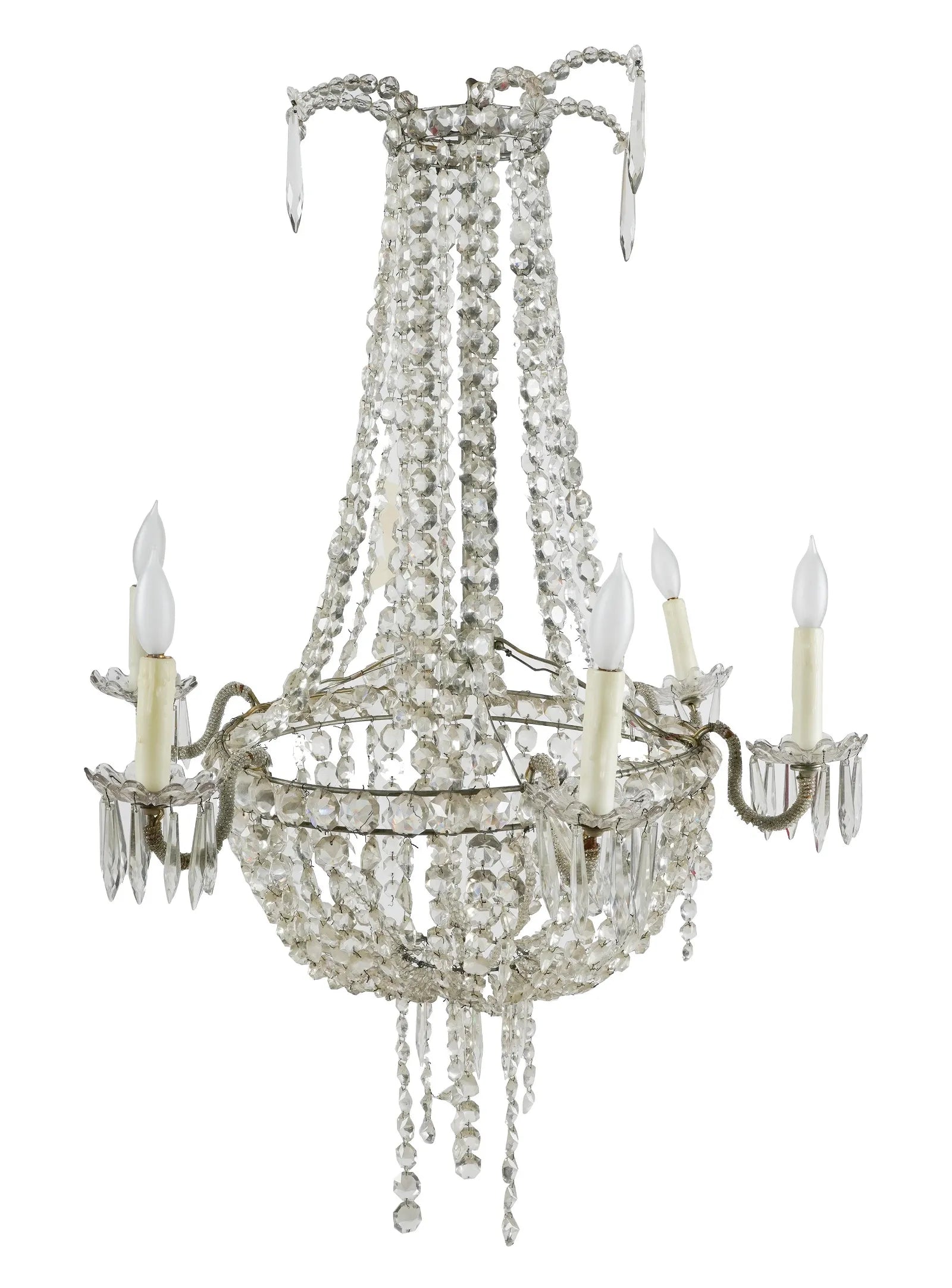 AL1-063: MID 19TH CENTURY FRENCH EMPIRE SIX LIGHT CRYSTAL CHANDELIER
