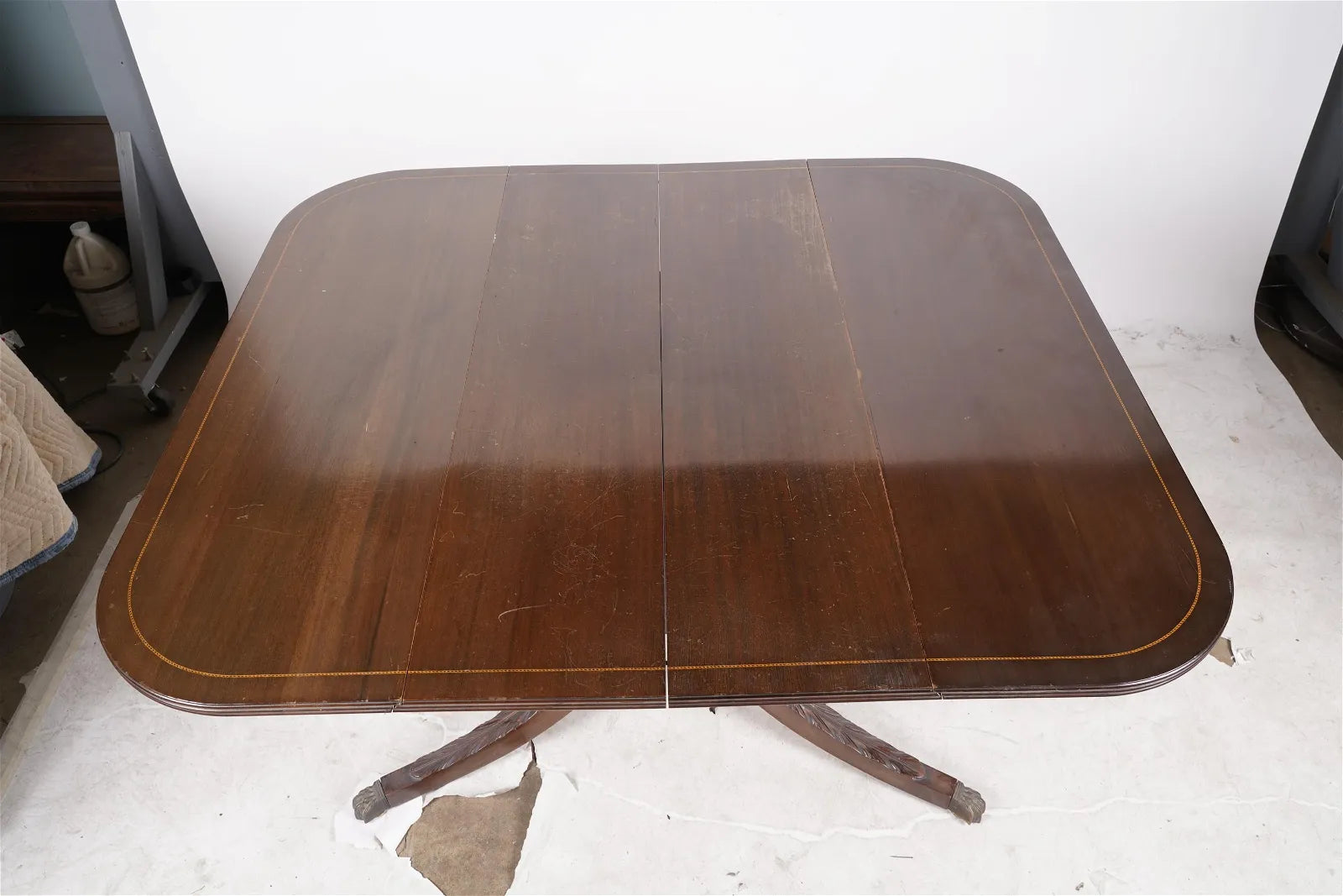 AF1-155: Antique Early 20th C English Regency Style Mahogany Drop Leaf Dining Table w/ Leaves