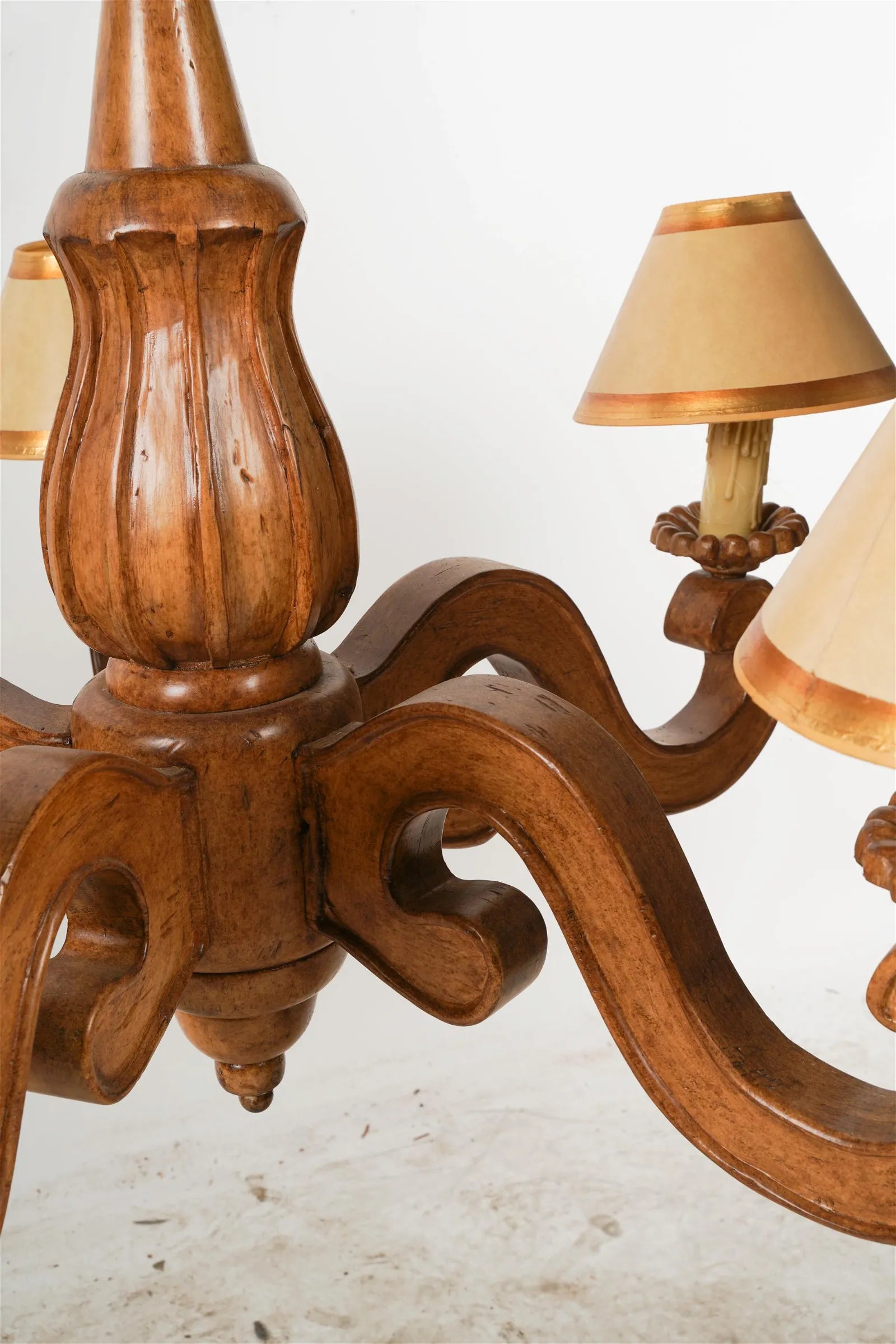 AL1-068: Late 20th C Carved Wood 5 Light French Provincial Style Chandelier From the Larry Flynt Estate