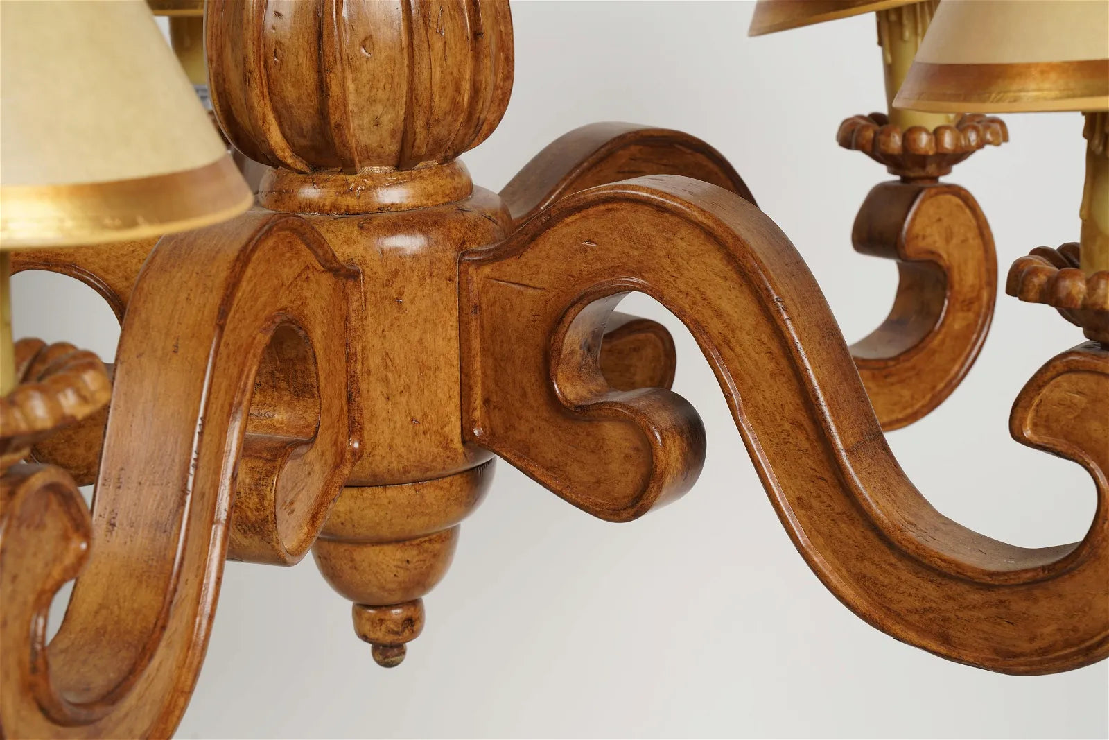 AL1-068: Late 20th C Carved Wood 5 Light French Provincial Style Chandelier From the Larry Flynt Estate