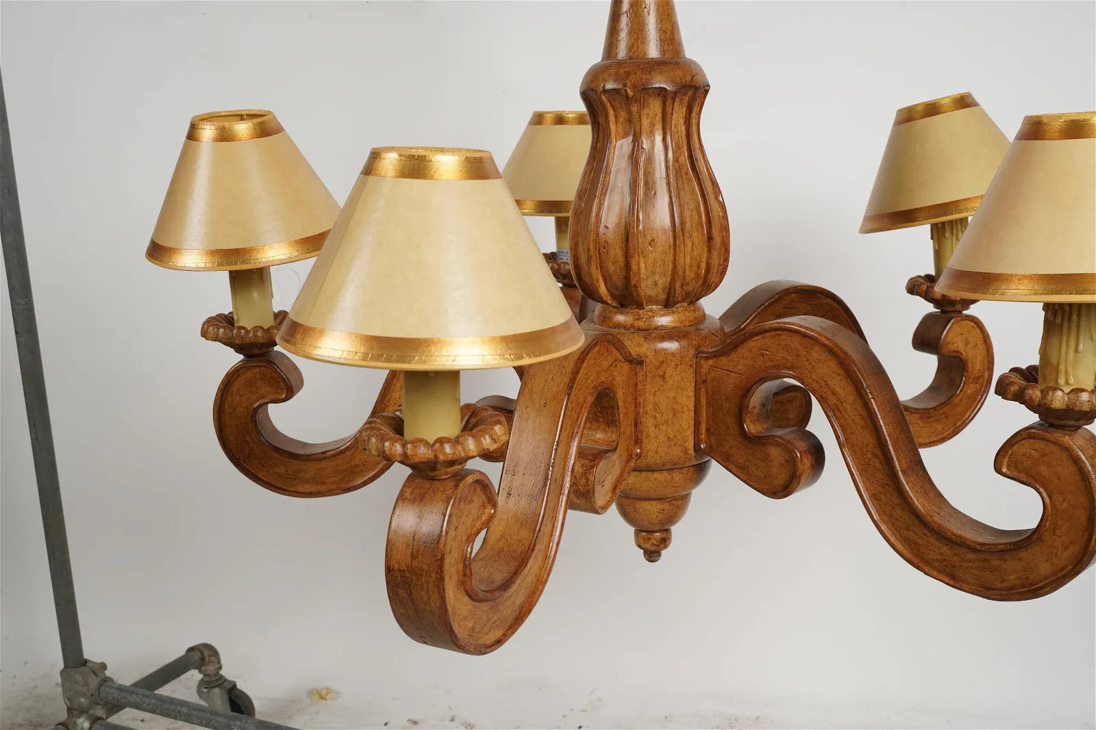 AL1-068: Late 20th C Carved Wood 5 Light French Provincial Style Chandelier From the Larry Flynt Estate
