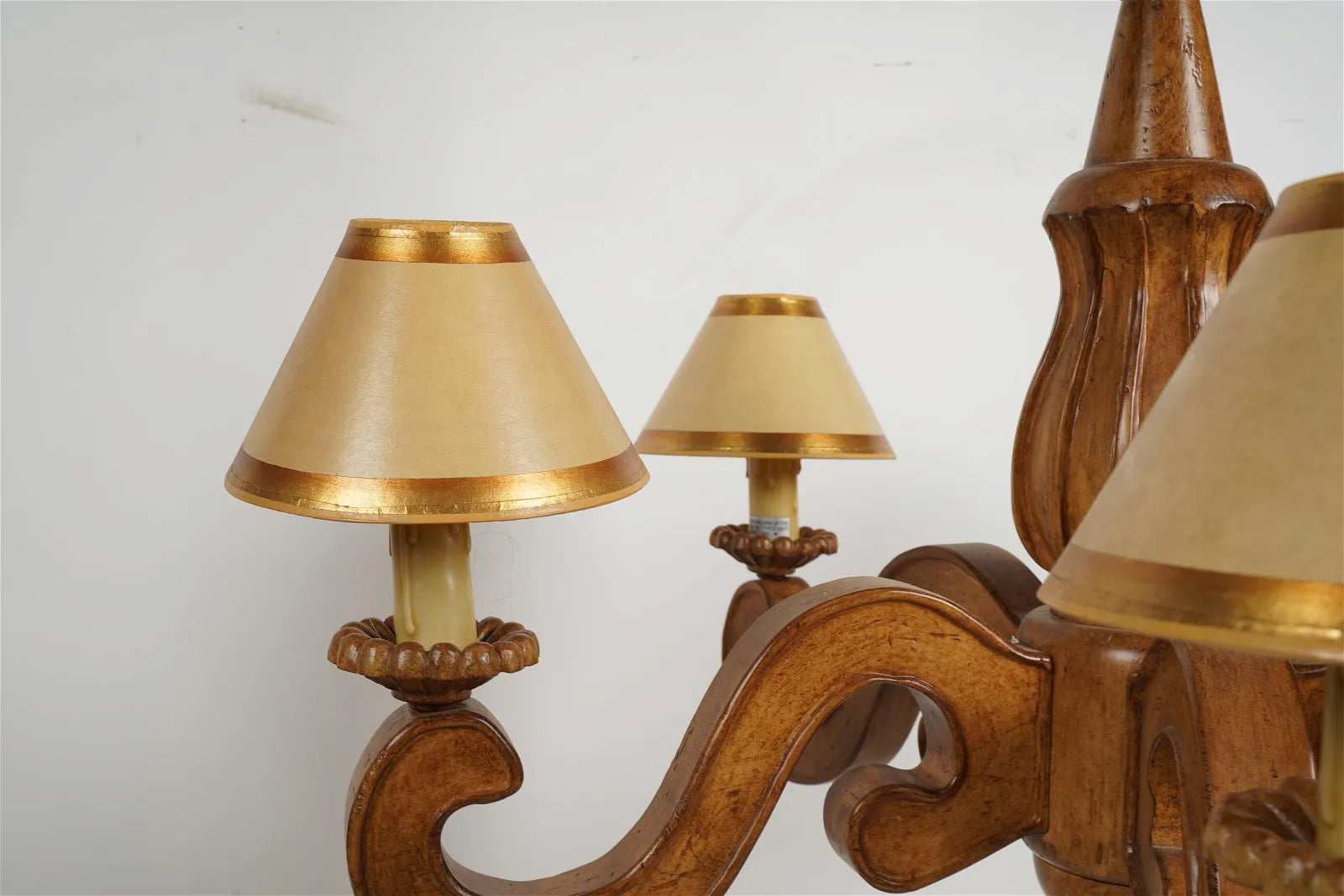 AL1-068: Late 20th C Carved Wood 5 Light French Provincial Style Chandelier From the Larry Flynt Estate