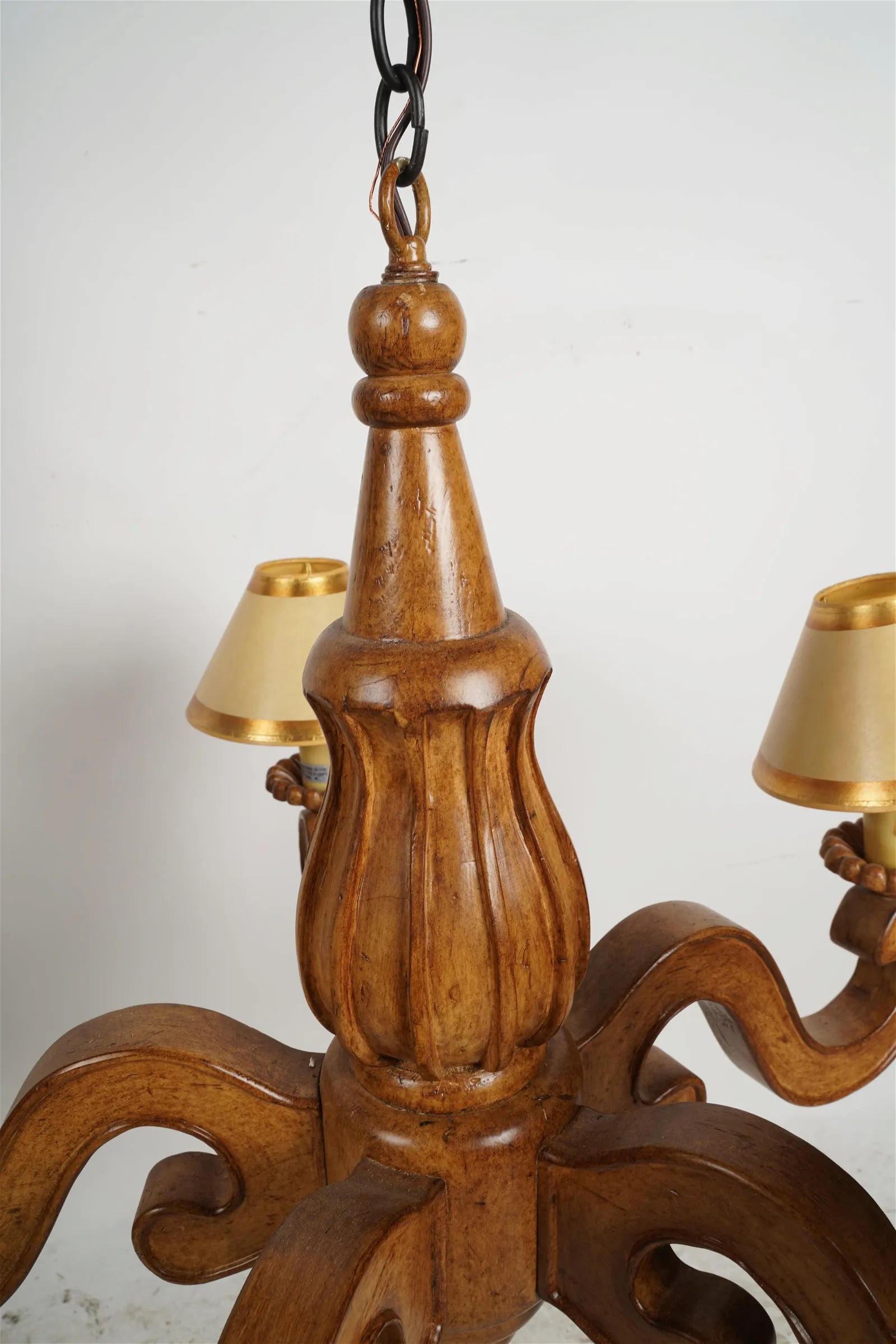 AL1-068: Late 20th C Carved Wood 5 Light French Provincial Style Chandelier From the Larry Flynt Estate