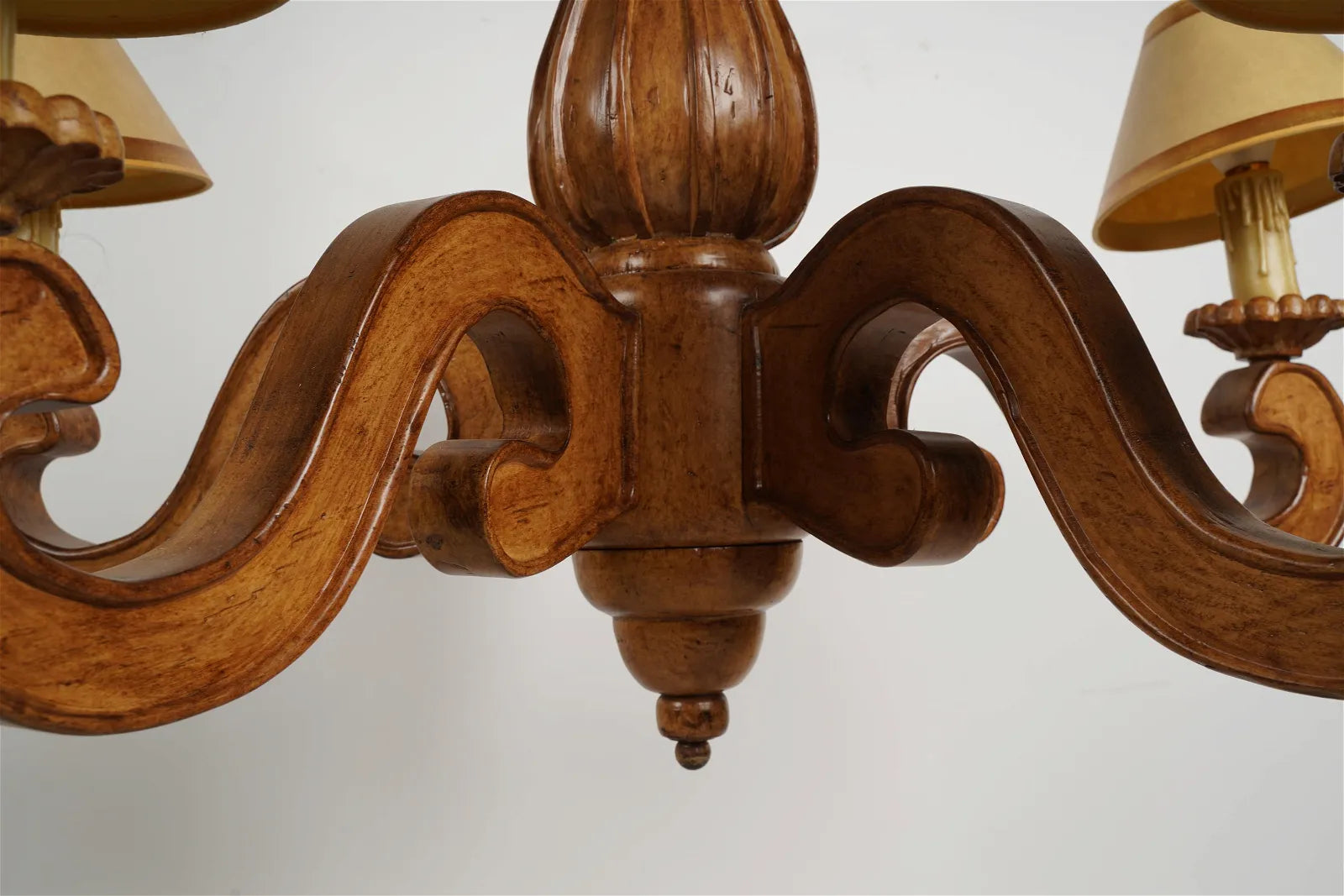 AL1-068: Late 20th C Carved Wood 5 Light French Provincial Style Chandelier From the Larry Flynt Estate
