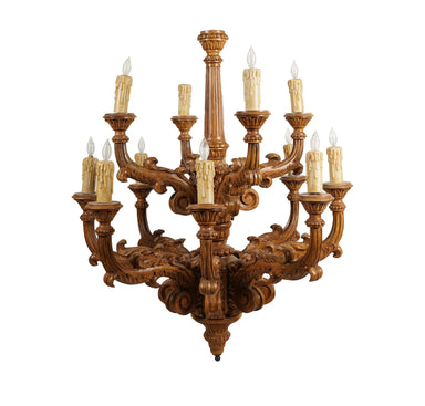 Late 20th C Carved Wood 12 Light French Provincial Style Chandelier From the Larry Flynt Estate | Work of Man