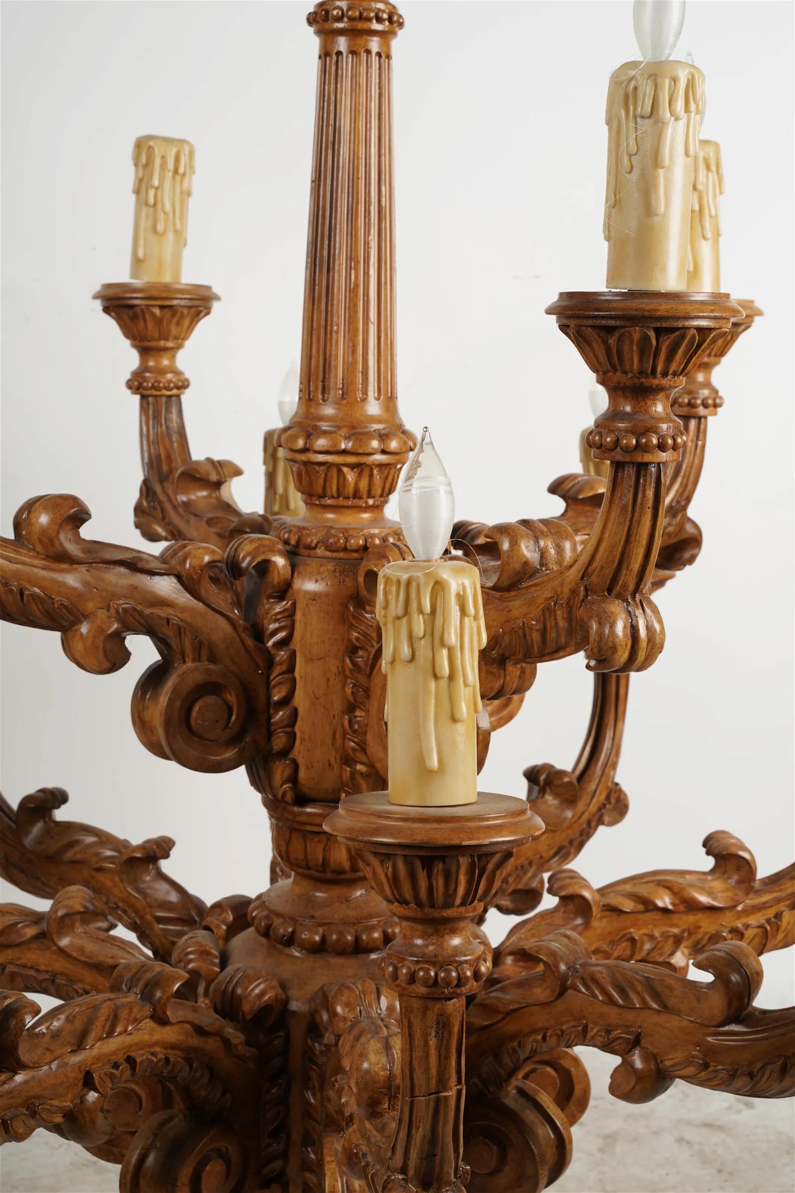 AL1-066:  Late 20th C Carved Wood 12 Light French Provincial Style Chandelier From the Larry Flynt Estate