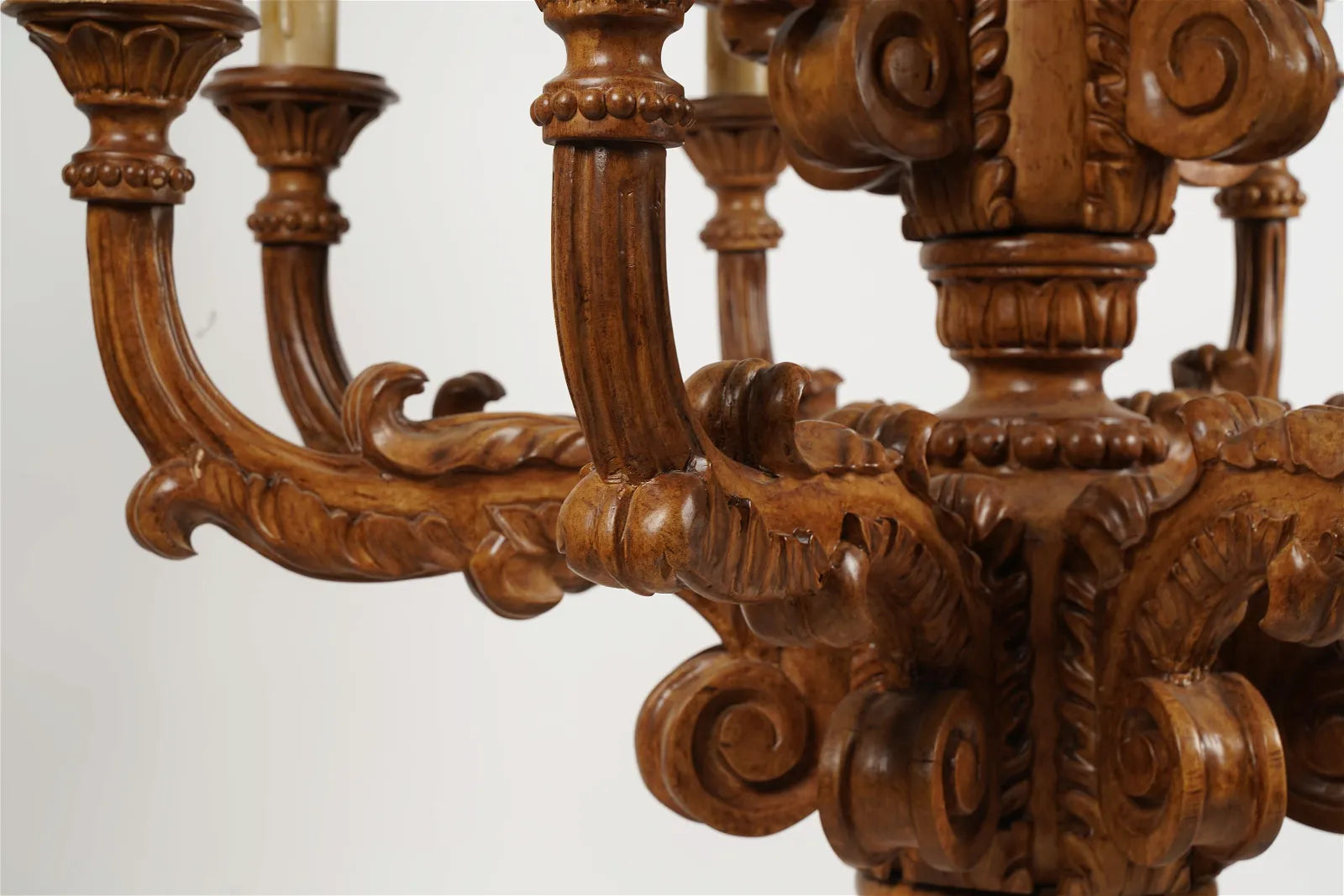 AL1-066:  Late 20th C Carved Wood 12 Light French Provincial Style Chandelier From the Larry Flynt Estate