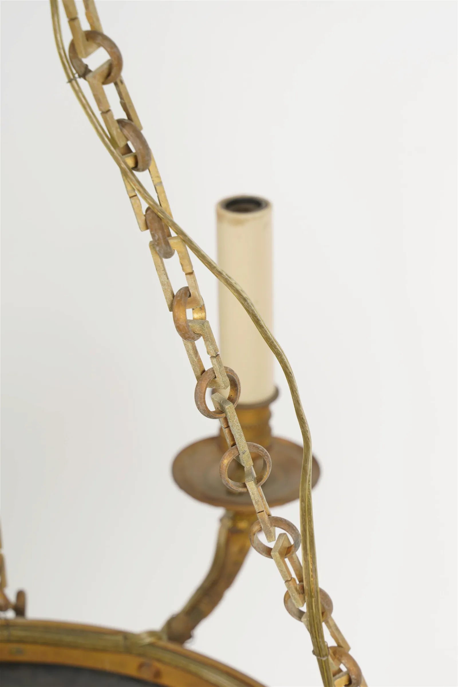 AL1-065: Antique Early 19th Century French Empire Mercury Fire Gilt Brass Eight Light Chandelier