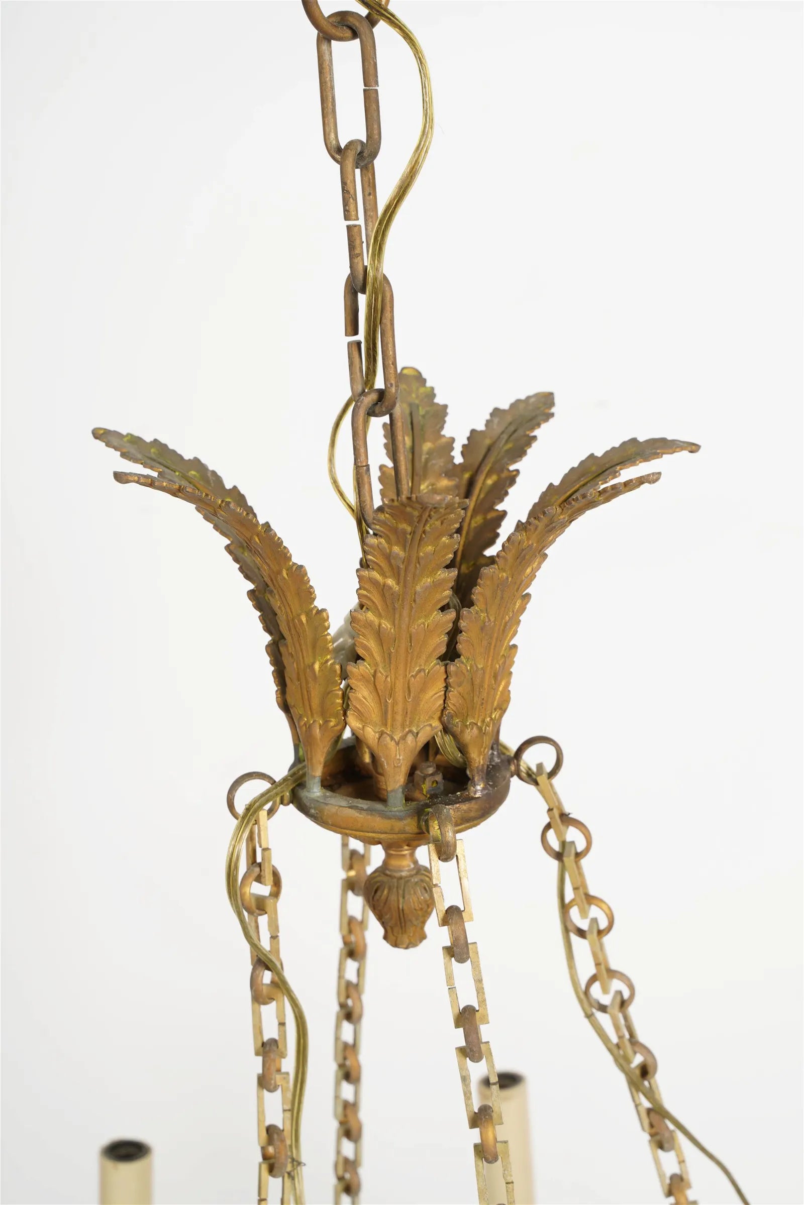 AL1-065: Antique Early 19th Century French Empire Mercury Fire Gilt Brass Eight Light Chandelier