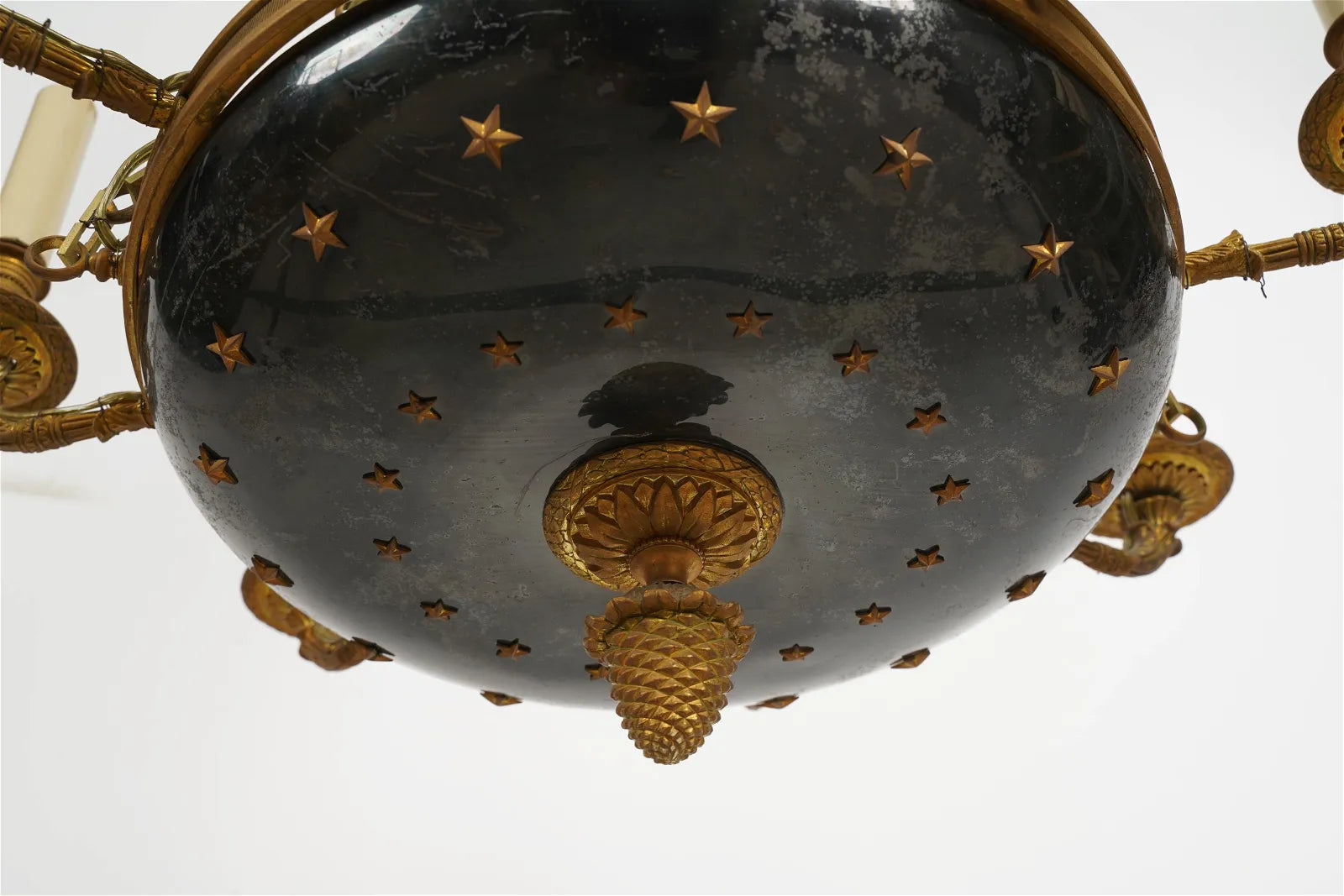 AL1-065: Antique Early 19th Century French Empire Mercury Fire Gilt Brass Eight Light Chandelier