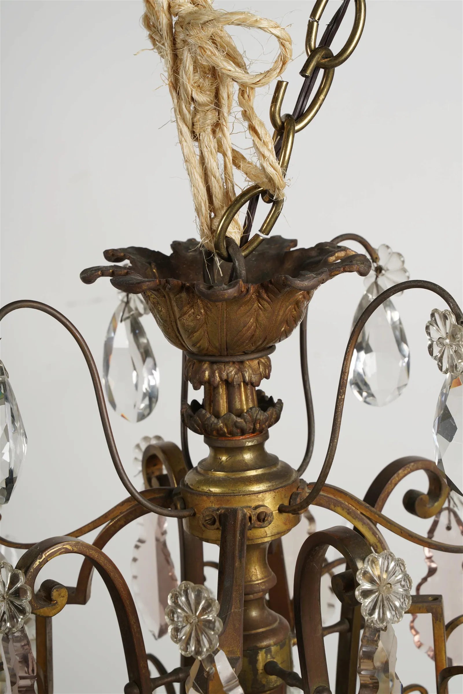 AL1-064: Antique 20th Century French Crystal & Gilt Brass Eight Light Chandelier