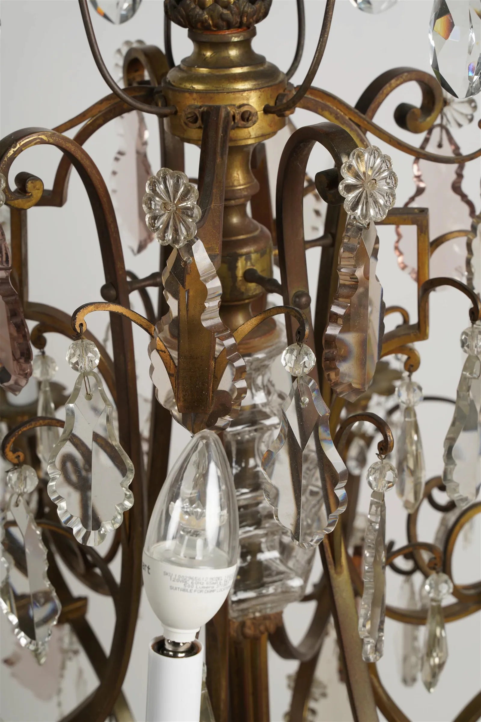 AL1-064: Antique 20th Century French Crystal & Gilt Brass Eight Light Chandelier
