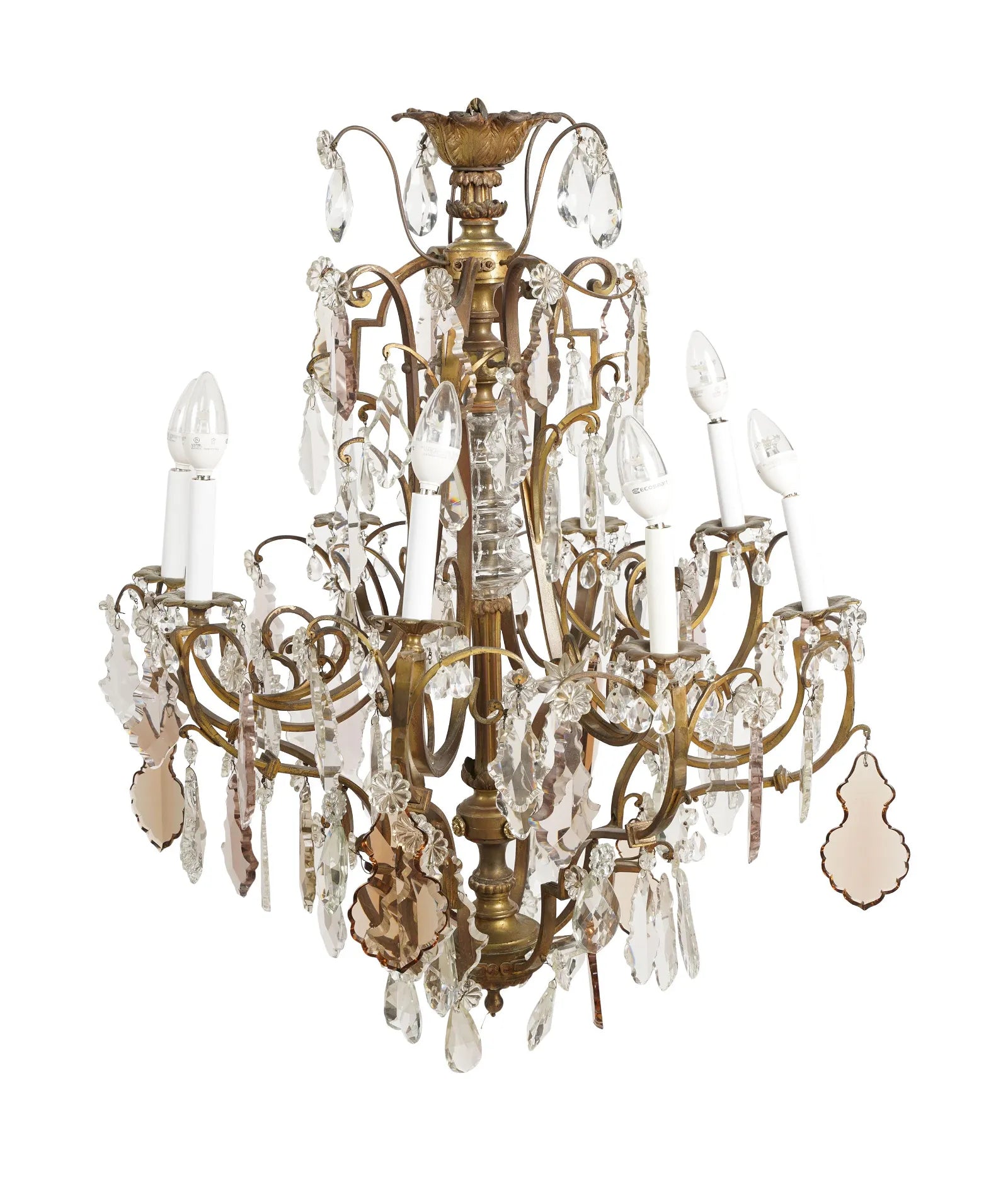 AL1-064: Antique 20th Century French Crystal & Gilt Brass Eight Light Chandelier