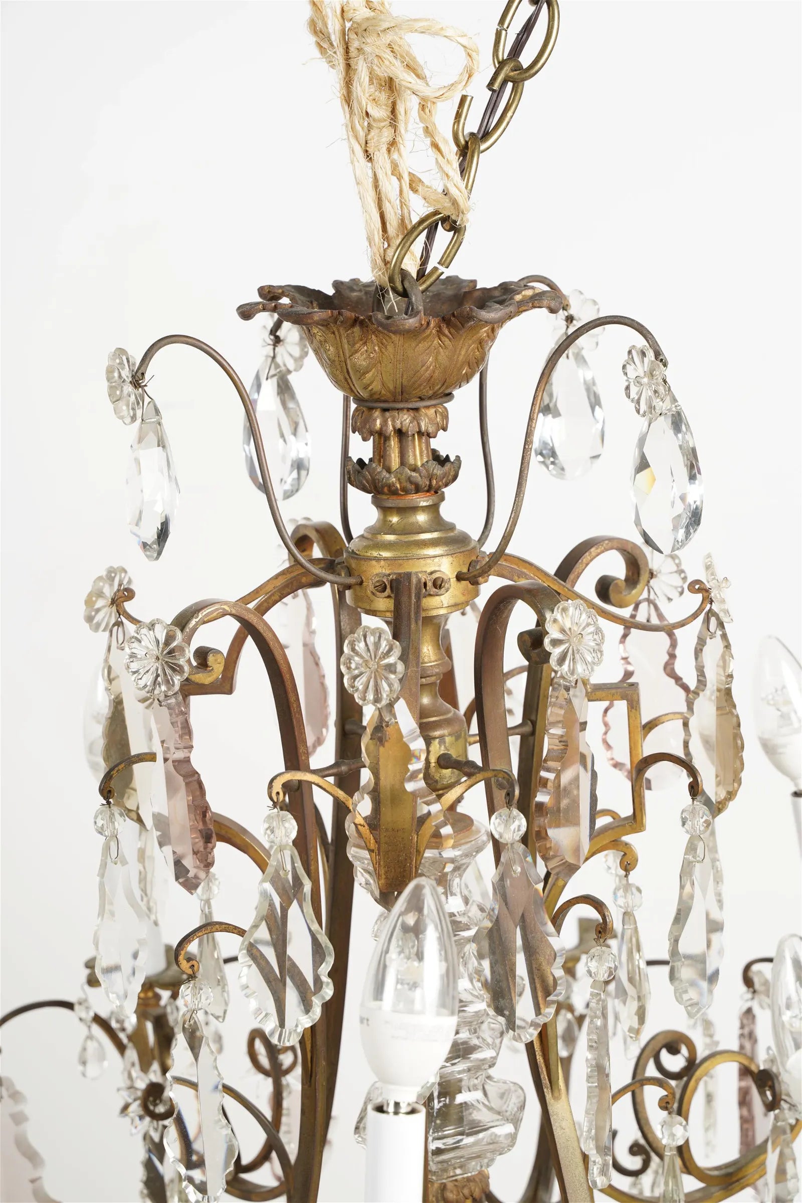 AL1-064: Antique 20th Century French Crystal & Gilt Brass Eight Light Chandelier