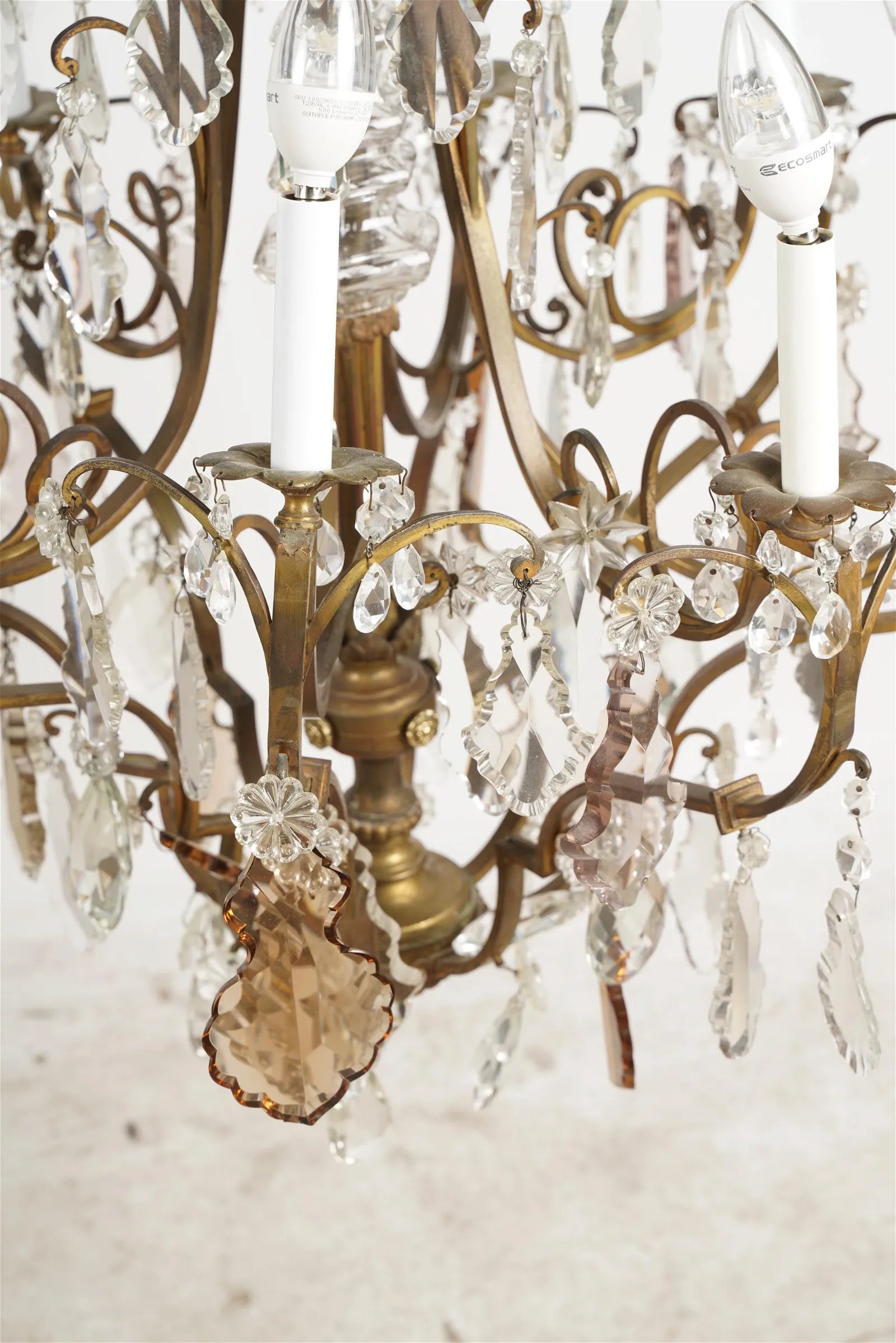 AL1-064: Antique 20th Century French Crystal & Gilt Brass Eight Light Chandelier