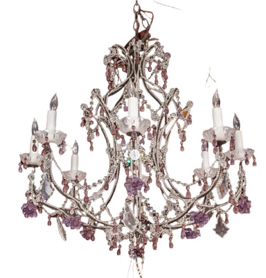 Vintage Rococo Style Beaded Glass and Amethyst Crystal Chandelier | Work of Man