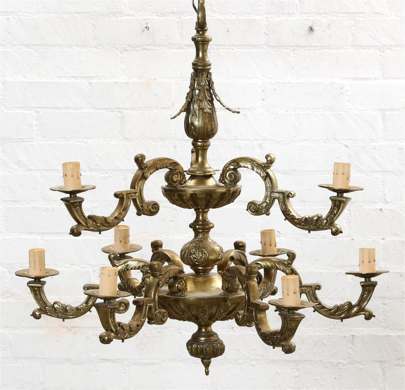 French Regency Style Gilt Brass Nine Light Chandelier | Work of Man
