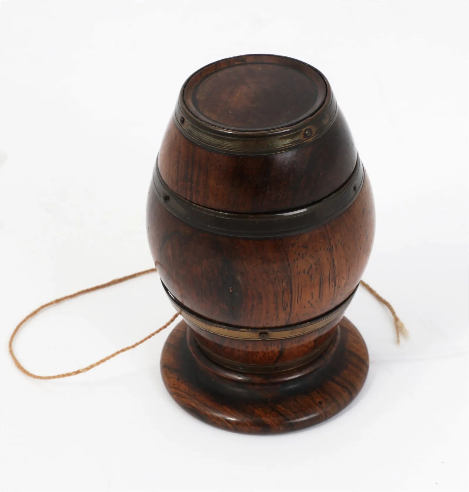 CR9-011: Early 19th Century English Lignum Vitae String Box W/ Brass Banding